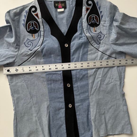 Wildfire VTG 90s Western Southwest Embellished V Neck Button Up Blouse women M - Picture 6 of 8